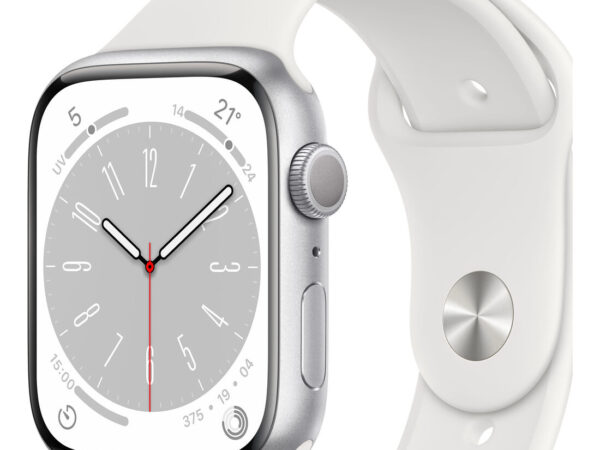 Apple Watch Series 8 GPS 45mm Cassa in Alluminio color Argento con Cinturino Sport Band Bianco - Regular