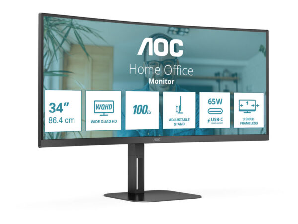 AOC V5 CU34V5C/BK LED display 86,4 cm (34") 3440 x 1440 Pixel Wide Quad HD Nero