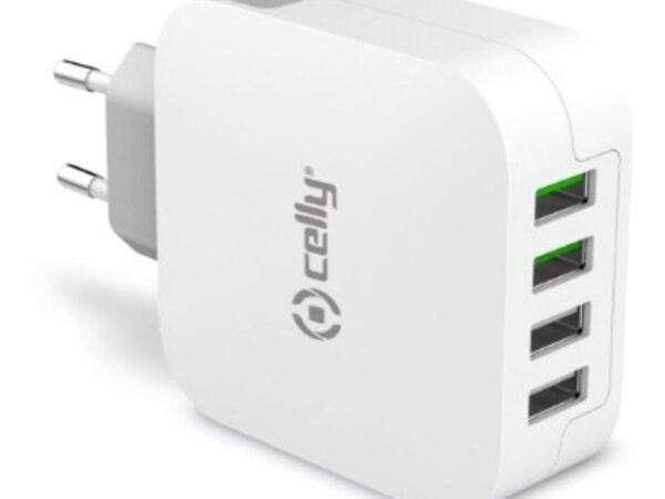 Celly TC4USBTURBO Caricabatterie per dispositivi mobili Smartphone, Tablet Bianco AC Interno