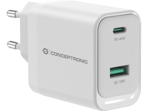 Conceptronic ALTHEA20W45 Caricabatterie per dispositivi mobili Universale Bianco AC Ricarica rapida Interno