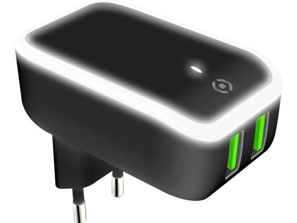 Celly TC2USBLEDBK Caricabatterie per dispositivi mobili Nero, Bianco Interno