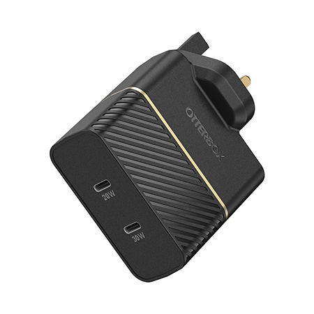 OtterBox UK Wall Charger 50W - 1X USB-C 30W + 1X USB-C 20W USB-PD, nero