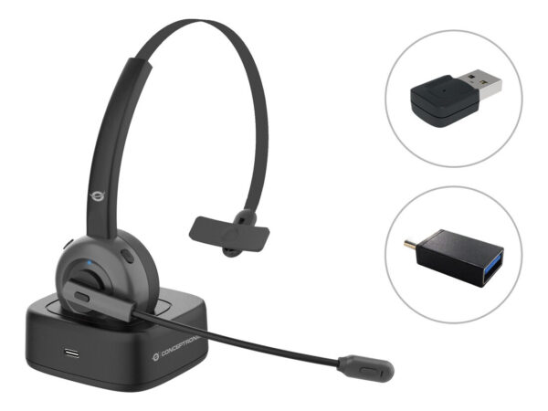 Conceptronic POLONA03BDA cuffia e auricolare Cuffie Wireless A Padiglione Ufficio Bluetooth Base di ricarica Nero