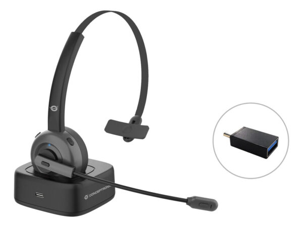 Conceptronic POLONA03BD cuffia e auricolare Wireless A Padiglione Ufficio Bluetooth Base di ricarica Nero