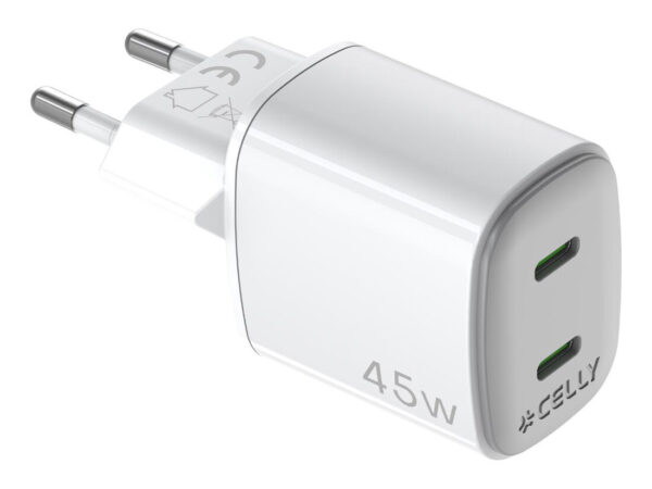 Celly UPTC2USBC45WWH Caricabatterie per dispositivi mobili Universale Bianco AC Ricarica rapida Interno