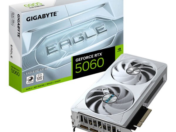 GIGABYTE GeForce RTX 5060 EAGLE OC ICE 8G Scheda Grafica - 8GB GDDR7, 128bit, PCI-E 5.0, 2550 MHz Frequenza core, 3 x DisplayPort, 1 x HDMI, GV-N5060EAGLEOC ICE-8GD
