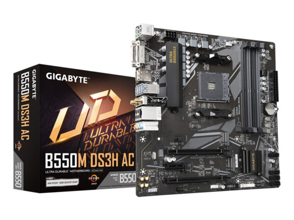 GIGABYTE B550M DS3H AC Scheda madre - CPU AMD Ryzen 5000, VRM a 5+3 fasi, fino a 4733 MHz DDR4, 1xPCIe 4.0 + 1xPCIe 3.0 M.2, Wi-Fi 5, LAN 1GbE, USB 3.2 Gen 1