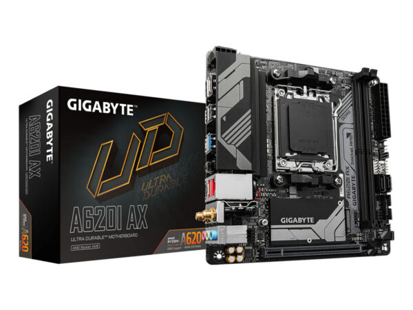 GIGABYTE A620I AX Scheda madre - Supporta CPU AMD Ryzen 8000, VRM digitale a 5+2+1 fasi, fino a 6400MHz DDR5 (OC), 1xPCIe 4.0 M.2, Wi-Fi 6E, LAN 2.5GbE, USB 3.2 Gen 2