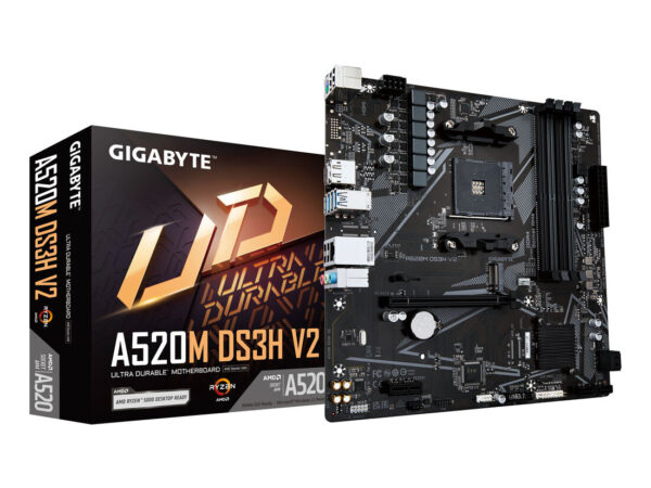 GIGABYTE Scheda madre A520M DS3H V2 - Supporta CPU AMD Ryzen serie 5000 AM4, fino a 4733 MHz DDR4 (OC), PCIe 3.0 x16, LAN GbE, USB 3.2 Gen 1