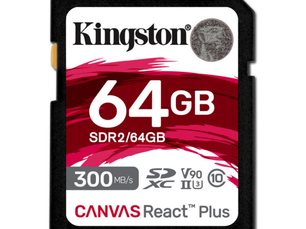 Kingston Technology 64GB Canvas React Plus SDXC UHS-II 300R/260W U3 V90 for Full HD/4K/8K