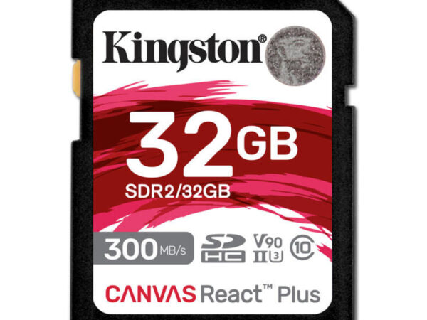 Kingston Technology 32GB Canvas React Plus SDHC UHS-II 300R/260W U3 V90 for Full HD/4K/8K