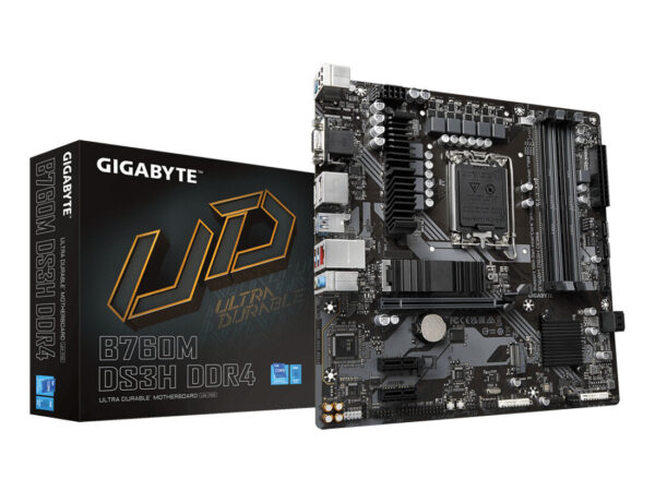 GIGABYTE B760M DS3H DDR4 Scheda Madre - Supporta CPU Intel Core di 14a Generazione, VRM Digitale 6+2+1 Fasi, fino a 5333MHz DDR4 (OC), 2xPCIe 4.0 M.2, LAN 2.5GbE, USB 3.2 Gen2