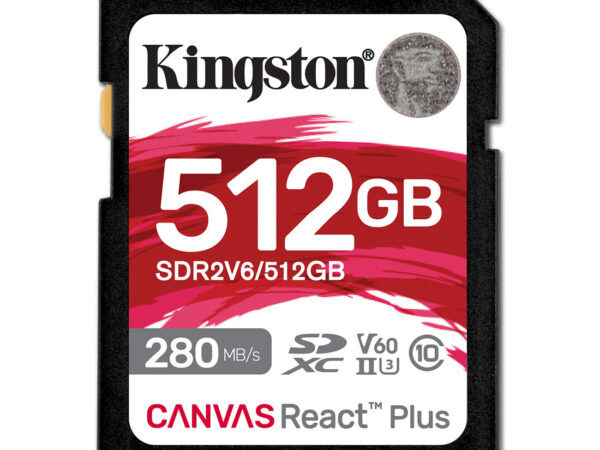 Kingston Technology 512GB Canvas React Plus SDXC UHS-II 280R/150W U3 V60 for Full HD/4K