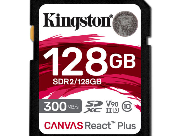 Kingston Technology 128GB Canvas React Plus SDXC UHS-II 300R/260W U3 V90 for Full HD/4K/8K