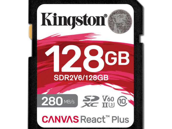Kingston Technology 128GB Canvas React Plus SDXC UHS-II 280R/100W U3 V60 for Full HD/4K