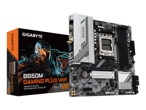 GIGABYTE B650M GAMING PLUS WIFI Scheda madre - CPU AMD Ryzen 9000, VRM a 5+2+2 fasi, fino a 8000 MHz DDR5, 2xPCIe 4.0 M.2, LAN 2.5GbE, WIFI 6E, USB 3.2 Gen 1