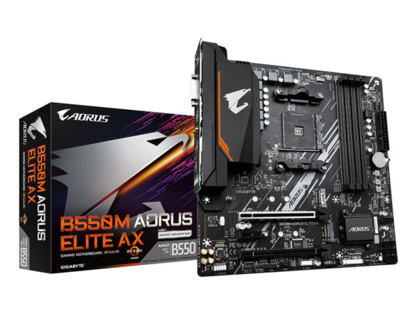 GIGABYTE B550M AORUS ELITE AX Scheda madre - CPU AMD Ryzen 5000, VRM a 5+3 fasi, fino a 4733 MHz DDR4, 1xPCIe 4.0 + 1xPCIe 3.0 M.2, Wi-Fi 6E, LAN 1GbE, USB 3.2 Gen 1