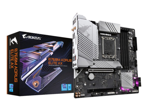 GIGABYTE B760M AORUS ELITE AX Scheda Madre - Supporta processori Intel Core 14ª generazione, VRM digitale a 12*+1+1 fasi, fino a 7800MHz DDR5 (OC), 2x PCIe 4.0 M.2, Wi-Fi 6E, 2.5GbE LAN, USB 3.2 Gen 2