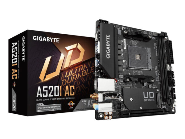 GIGABYTE A520I AC Scheda madre - Supporta CPU AMD Ryzen 5000 Series AM4, VRM digitale a 6 fasi, fino a 5300MHz DDR4 (OC), 1xPCIe 3.0 M.2, WIFI, GbE LAN, USB 3.2 Gen1