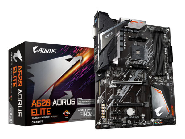 GIGABYTE Scheda madre A520 AORUS ELITE - Supporta CPU AMD Ryzen serie 5000 AM4, VRM digitale puro a 5+3 fasi, fino a 4733MHz DDR4 (OC), PCIe 3.0 x4 M.2, LAN GbE, USB 3.2 Gen2