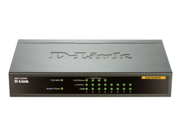 D-Link DES-1008PA switch di rete Non gestito Fast Ethernet (10/100) Supporto Power over Ethernet (PoE) Nero