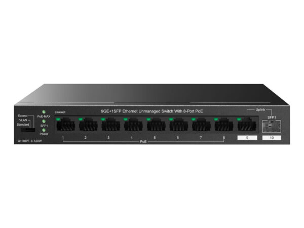 IP-COM Networks G1110PF-8-120W switch di rete Non gestito Gigabit Ethernet (10/100/1000) Supporto Power over Ethernet (PoE) Nero