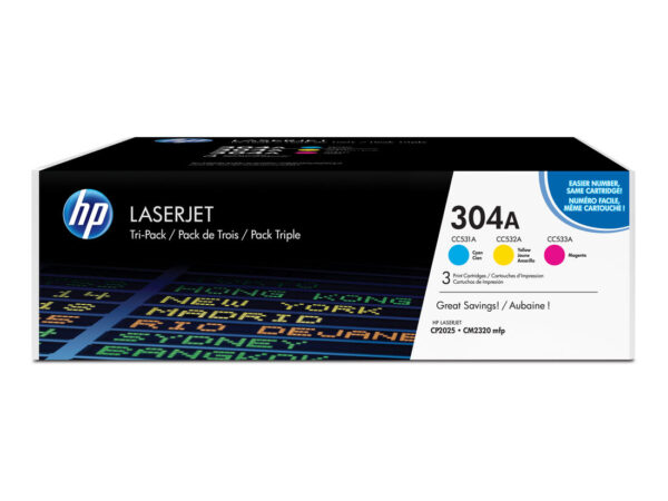 HP Confezione da 3 cartucce originali di toner ciano/magenta/giallo LaserJet 304A