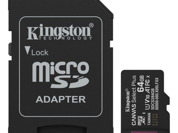 Kingston Technology 64GB microSDXC Canvas Select Plus Gen3 100MB/s A1 (Adattatore SD incluso)