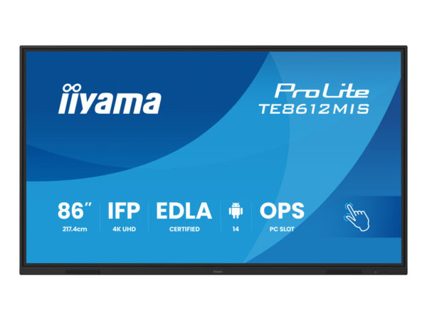 iiyama TE8612MIS-B4AG visualizzatore di messaggi Pannello piatto per segnaletica digitale 165,1 cm (65") LCD Wi-Fi 400 cd/m² 4K Ultra HD Nero Touch screen Processore integrato Android 11 24/7