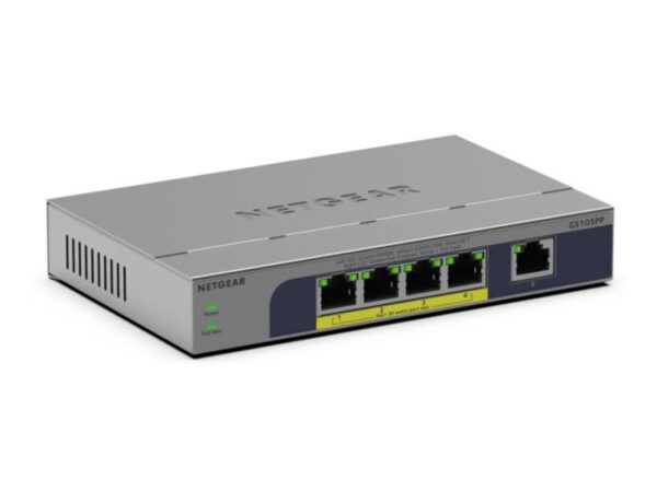 NETGEAR GS105PP Non gestito Gigabit Ethernet (10/100/1000) Supporto Power over Ethernet (PoE) Montaggio da desktop/parete Grigio