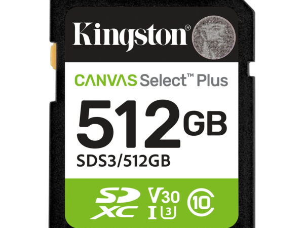 Kingston Technology 512GB SDXC Canvas Select Plus Gen3 150MB/s C10 UHS-I U3 V30