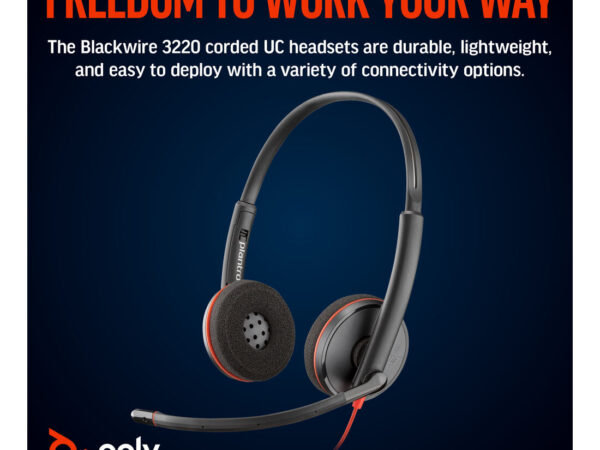 Poly Cuffie stereo Blackwire 3220 con connettore USB-C + adattatore USB-C/A