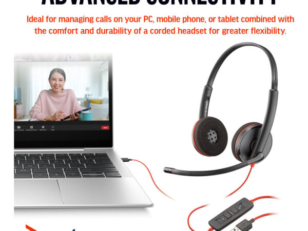 Poly Cuffie Blackwire 3220 stereo USB-C nere + adattatore USB-C/A (sfuse)