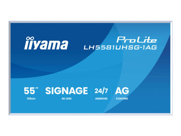 iiyama LH6581UHSG-1AG visualizzatore di messaggi Pannello piatto interattivo 163,8 cm (64.5") Wi-Fi 500 cd/m² 4K Ultra HD Bianco Processore integrato Android 10 24/7