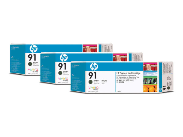 HP 91 3-pack 775-ml Matte Black DesignJet Pigment Ink Cartridges cartuccia d'inchiostro 1 pz Originale Resa standard Nero opaco