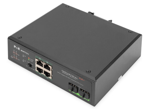 Digitus Switch PoE di rete Gigabit Ethernet a 4 porte, industriale, non gestito, 2 SFP uplink