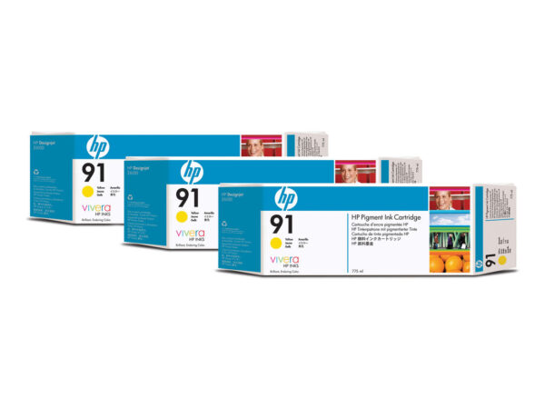 HP 91 3-pack 775-ml Yellow DesignJet Pigment Ink Cartridges cartuccia d'inchiostro 1 pz Originale Resa standard Giallo