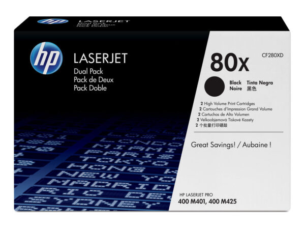 HP Confezione da 2 cartucce originali Toner nero ad alta capacità LaserJet 80X