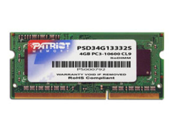 Patriot Memory 4GB DDR3 SODIMM memoria 1 x 4 GB 1333 MHz