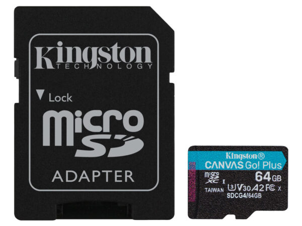 Kingston Technology Scheda microSDXC Canvas Go Plus Gen4 200MB/s A2 U3 V30 da 64 GB + adattatore