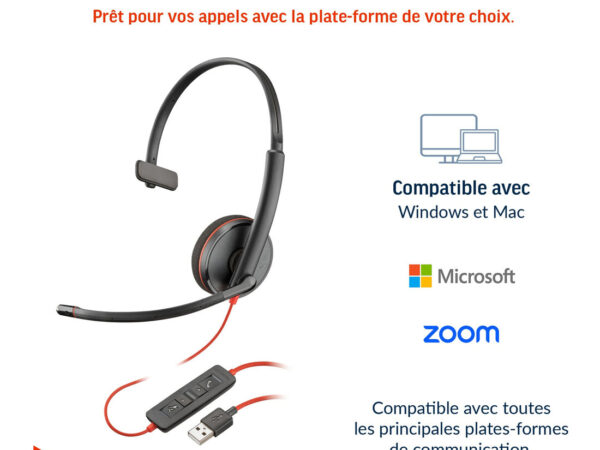 Poly Cuffie Blackwire 3210 monoaurali USB-C + adattatore USB-C/A (sfuse)