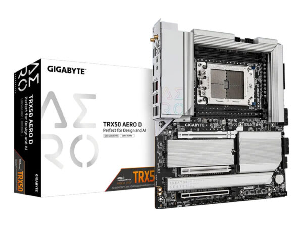GIGABYTE TRX50 AERO D Scheda madre - Supporta AMD Ryzen Threadripper 9000 Series CPUs, 16+8+4 Phases Digital VRM, up to 7800MHz DDR5 (OC), 3xPCIe 5.0 + 1xPCIe 4.0 M.2, Wi-Fi 7, 10GbE LAN, USB4