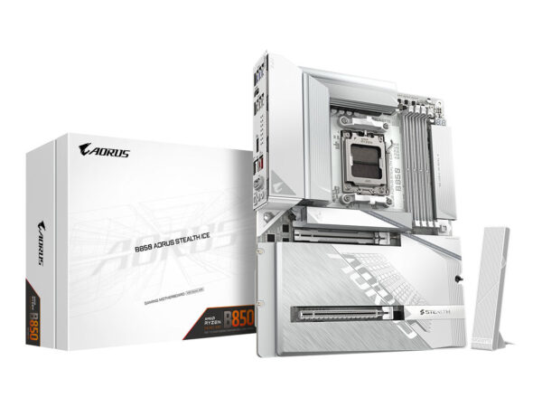 GIGABYTE B850 AORUS STEALTH ICE Scheda Madre - CPU AMD Ryzen serie 9000, VRM digitale a 14+2+2 fasi, fino a 8200 MHz DDR5 (OC), 2 x M.2 PCIe 5.0 + 2 x PCIe 4.0, Wi-Fi 7, LAN 5 GbE, USB 3.2 Gen 2