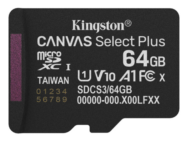 Kingston Technology 64GB micSDXC Canvas Select Plus Gen3 100R A1 (Adattatore SD non incluso)