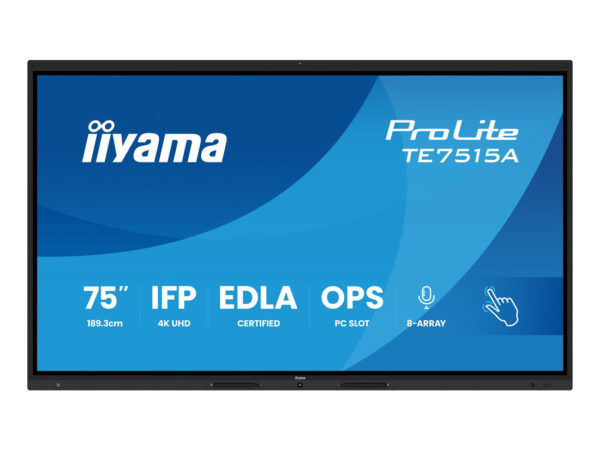iiyama TE7515A-B1AG visualizzatore di messaggi Pannello piatto per segnaletica digitale 189,2 cm (74.5") Wi-Fi 550 cd/m² 4K Ultra HD Nero Touch screen Processore integrato Android