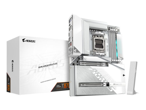 GIGABYTE X870 AORUS STEALTH ICE Scheda Madre - Supporta CPU AMD Ryzen 9000, VRM digitale a 16+2+2 fasi, fino a 8200 MHz DDR5 (OC), 2 x PCIe 5.0 + 2 x PCIe 4.0, Wi-Fi 7, LAN 5 GbE, USB 4