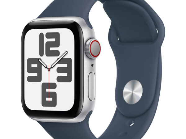 Apple Watch SE GPS + Cellular Cassa 40mm in Alluminio Argento con Cinturino Sport Blu Tempesta - S/M