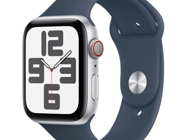 Apple Watch SE GPS + Cellular Cassa 44mm in Alluminio Argento con Cinturino Sport Blu Tempesta - S/M