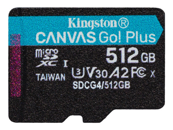 Kingston Technology 512 GB microSDXC Canvas Go Plus Gen4 200R A2 U3 Confezione singola senza ADP