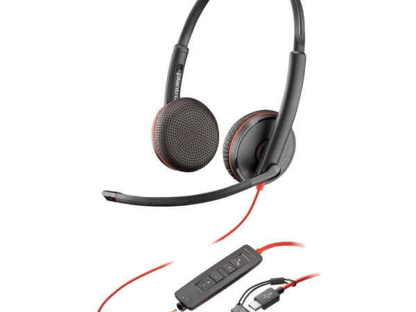 Poly Cuffie Blackwire 3225 stereo USB-C + spinotto da 3,5 mm + adattatore USB-C/A (sfuse)